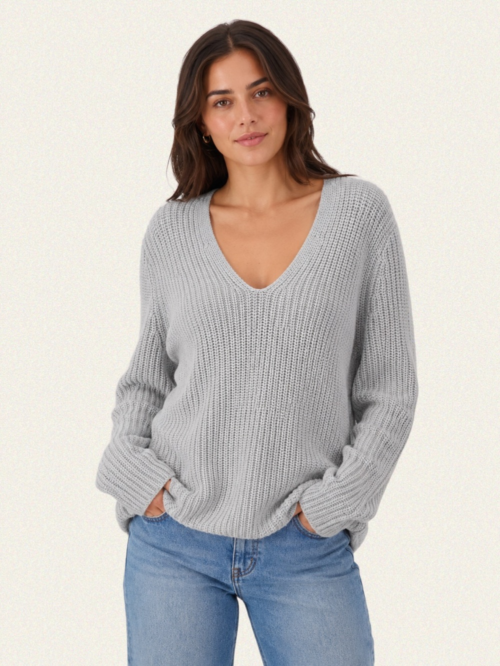 Babaton Chunky V‑Neck Merino Wool Sweater